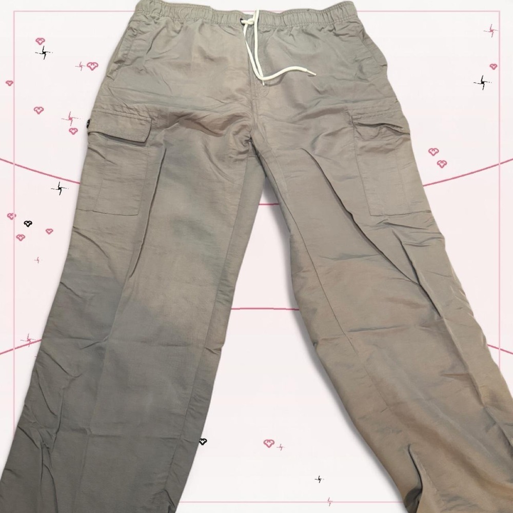 Khaki Elastic waist Nylon cargo pants
